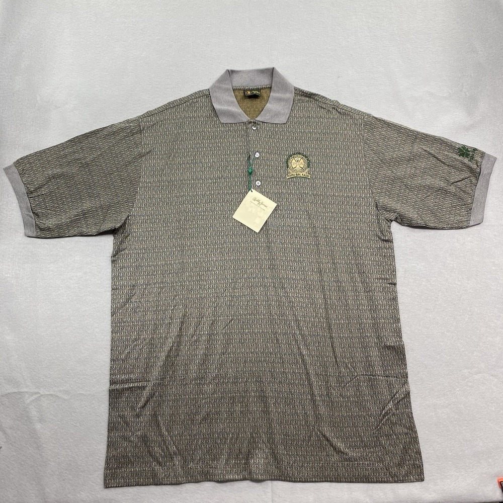 Bobby Jones Polo Shirt Mens XL Gray Geometric Italy Golf PGA Short Sleeve